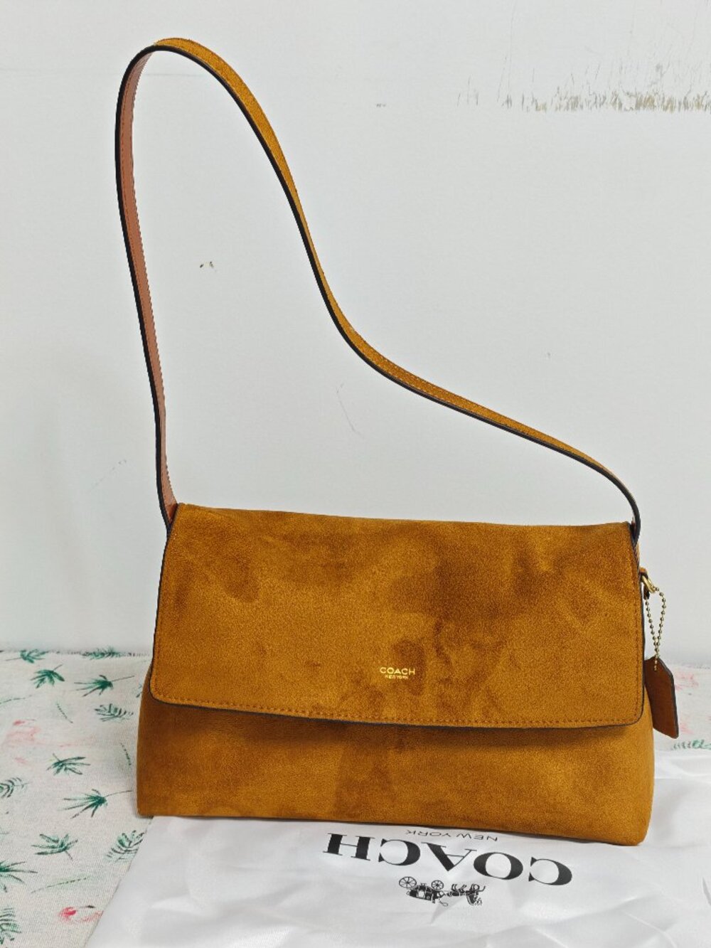 Women Coach Brown Suede Shoulder Handbag